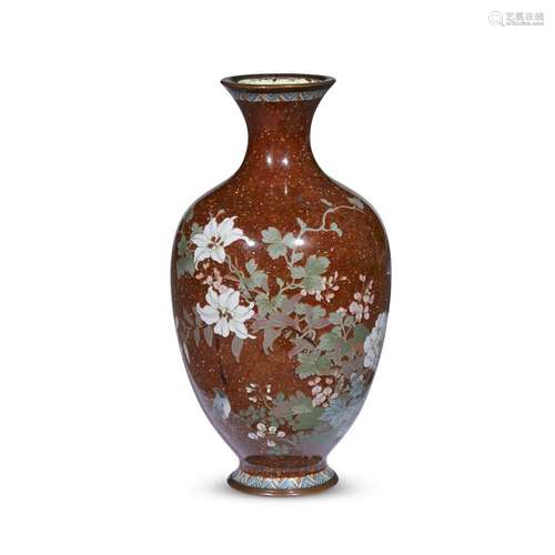 A Japanese cloisonne Birds and Flowers vase on aventurine ground, meiji period