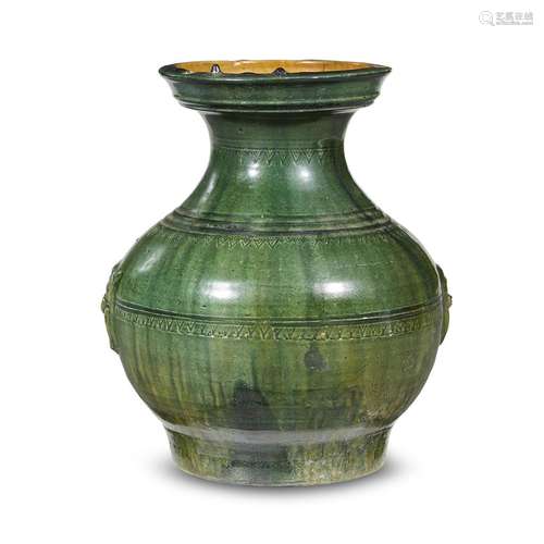 A Chinese green and amber-glazed pottery jar, Hu, han dynasty