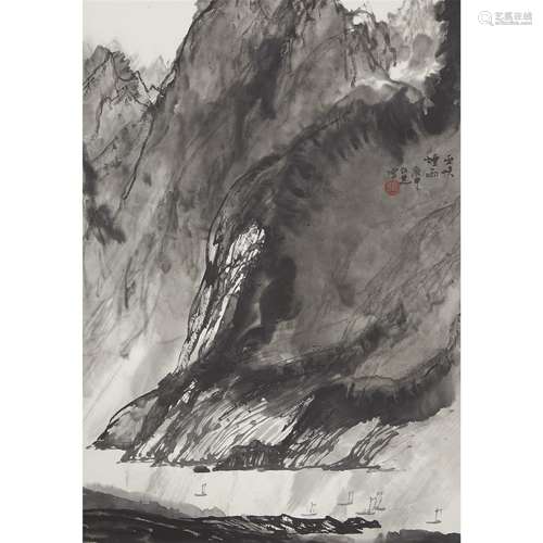 ZHANG RENZHI (B. 1935), DATED GENG JIA YEAR, RAIN IN WU GORGE (WUXIA YANYU)