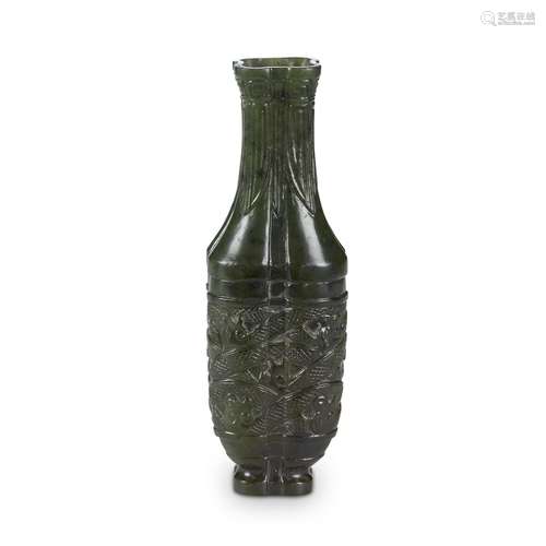 A small Chinese archaistic spinach jade incense vase,