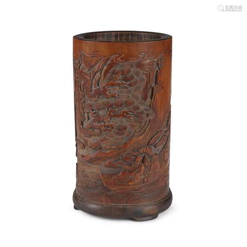 A Chinese carved bamboo brush pot, Bitong,