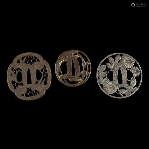 Group of three Japanese pierced iron tsuba,