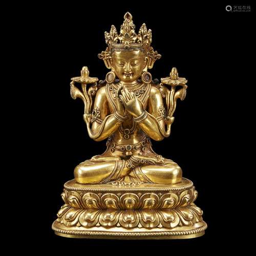 A Sino-Tibetan gilt bronze figure of a bodhisattva padmapani,