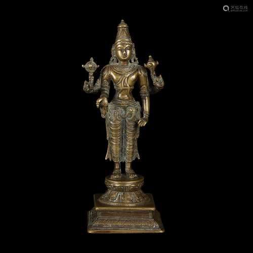 An Indian copper alloy figure of standing Vishnu,