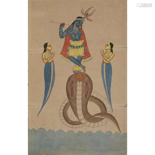 Two Indian Kalighat paintings,