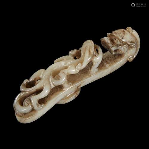 A Chinese 'chicken-bone' jade 'Dragon' belthook, qing dynasty or earlier