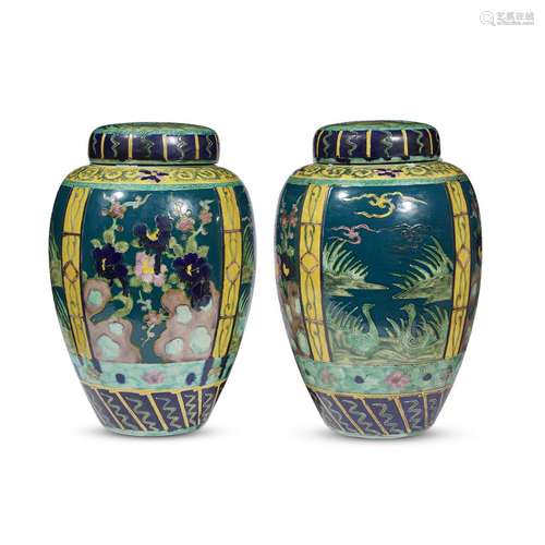 A pair of fahua-type covered jars, late 19th century