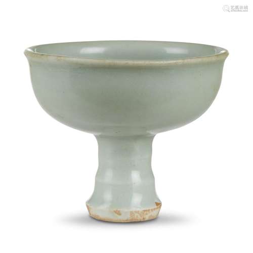 A Chinese Longquan celadon stem cup with molded interior, Yuan/early ming dynasty