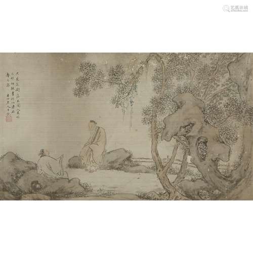 ATTRIBUTED TO HE CHONG (1807-1875), TWO SAGES IN A GARDEN