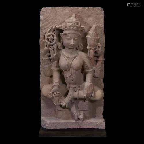 A Central Indian carved pink sandstone figure of a Goddess, 11th-12th century