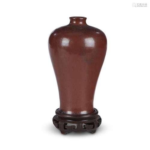 A Chinese rust-brown monochrome small meiping vase, 18th century