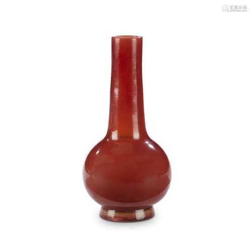 A small Chinese opaline red glass bottle vase, 18th century