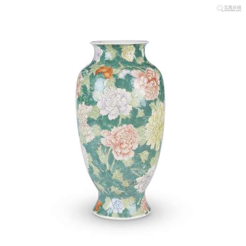 Famille rose decorated porcelain Peonies vase, Shende Tang four-character mark,