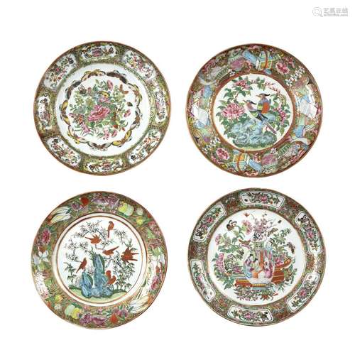 Group of seven assorted Chinese famille rose-decorated plates, Mostly 19th century