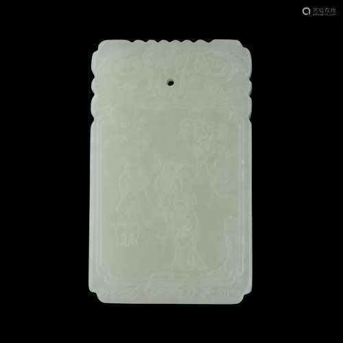 Chinese carved white jade rectangular plaque,