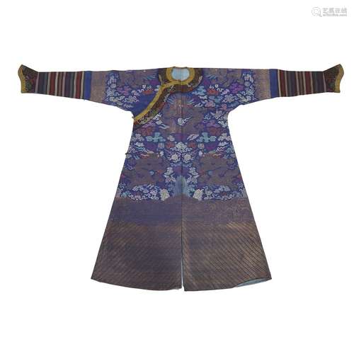 An Imperial Chinese Nine-Dragon blue-purple silk brocade robe, 19th century