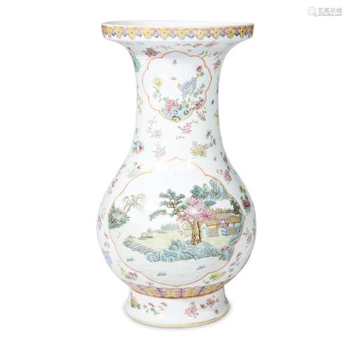 A Chinese famille rose porcelain Landscape vase, jiaqing six-character seal mark but later