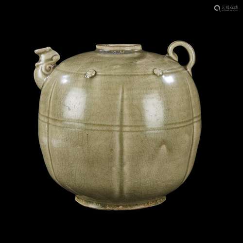 A Vietnamese celadon-glazed gourd-form ewer, 13th century