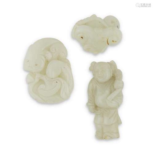 Three Chinese white and celadon jade items,