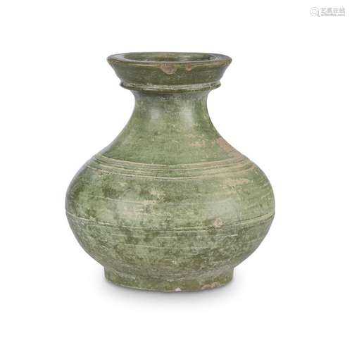 A Chinese small green-glazed earthenware jar, Hu, Han Dynasty