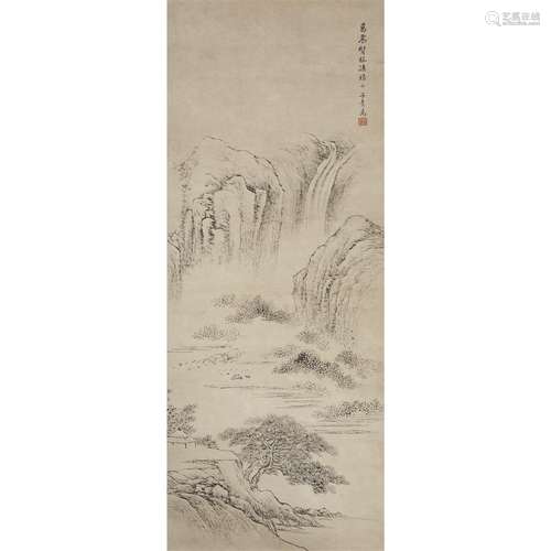 AFTER ZHANG ZHIWAN (1811-1897), EXTENSIVE MOUNTAINS WITH WATERFALL AND PINE