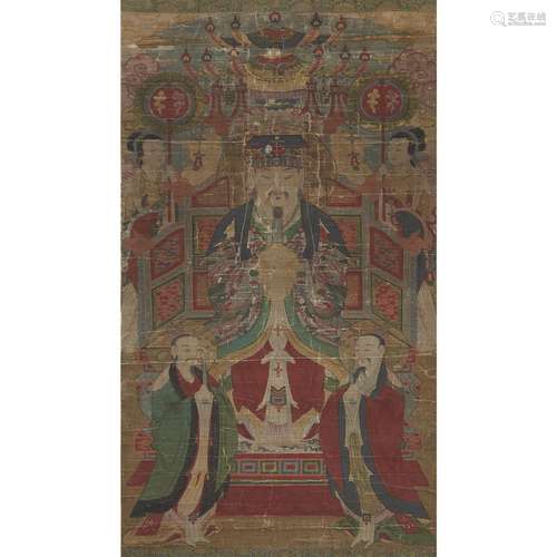 KOREAN SCHOOL, 18TH/19TH CENTURY, SEATED CELESTIAL DIGNITARY WITH ATTENDANTS