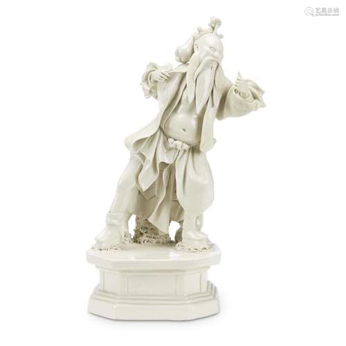 A Chinese blanc de Chine dramatic Sanguo figure, depicting Zhang Fei,