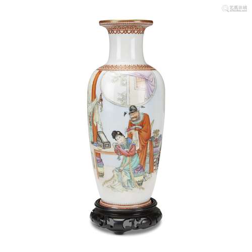 A Chinese porcelain enameled figural vase, Qianlong four-character mark, 20th century