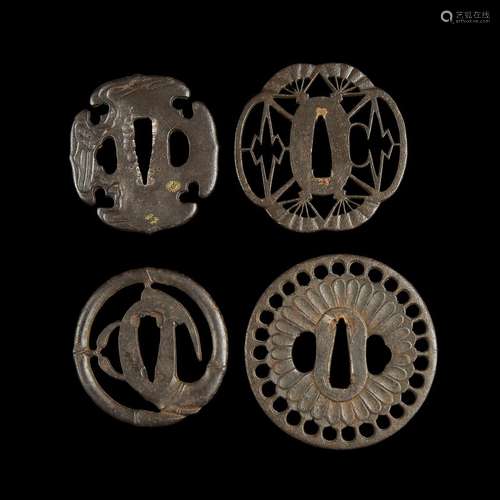 Group of four Japanese iron tsuba,