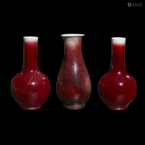 Three Chinese copper-red glazed vases,