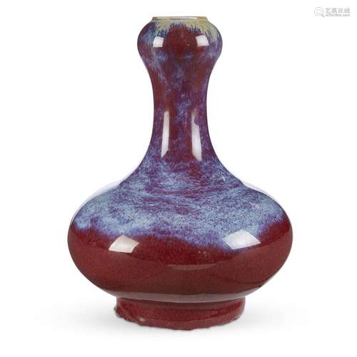 A Chinese flambe-glazed garlic-bulb necked vase,