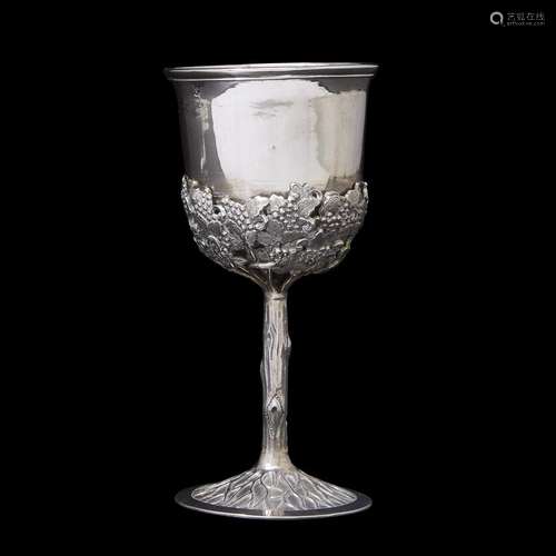 A Chinese export silver 'grape vine' small chalice, leeching