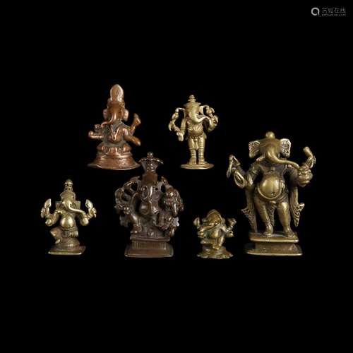 A group of six Indian copper alloy figures of Ganesha,