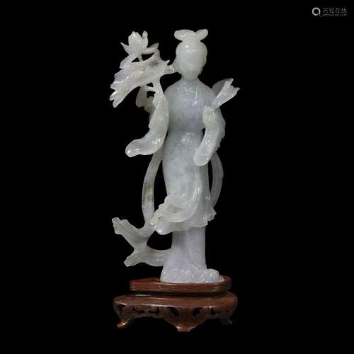 A Chinese carved jadeite standing figure of a meiren,