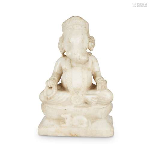 An Indian carved white marble figure of Ganesha seated, Probably 18th/19th century