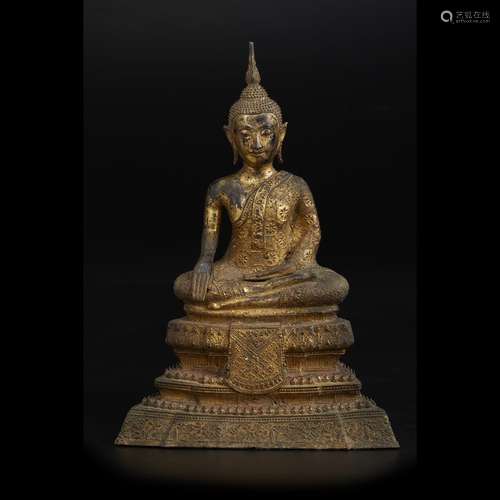 A Thai gilt-lacquered bronze figure of a seated Buddha, Rattanakosin period