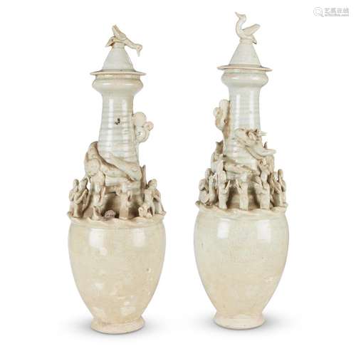 A pair of Chinese qingbai covered vases, Song/Yuan dynasty