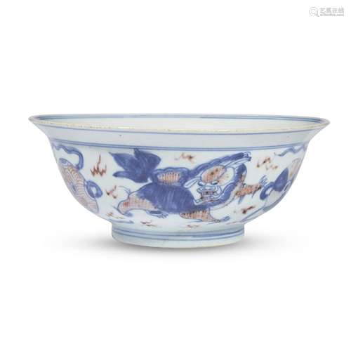 A Chinese underglaze red and blue porcelain bowl, 18th century