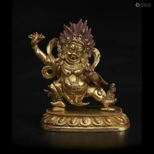 A Sino-Tibetan gilt bronze figure of Vajrapani, Qing dynasty