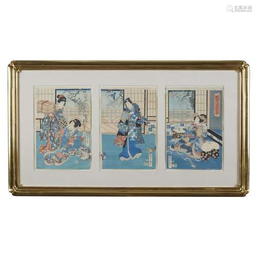 UTAGAWA KUNISADA II (1823-1880), FOUR FIGURES IN AN INTERIOR