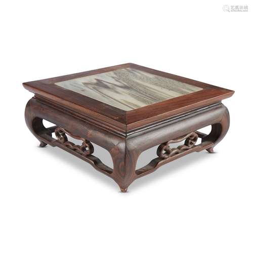 A Chinese marble-inset small hardwood stand,