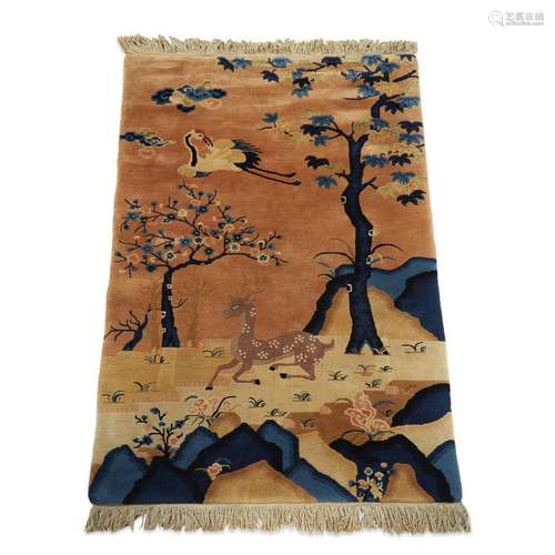 A Chinese pictoral Deer and Crane rug,