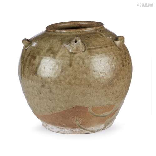 A Vietnamese olive-glazed ovoid ewer, probably 12th/13th century