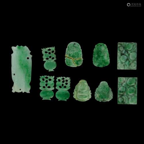 A group of ten Chinese jadeite items,