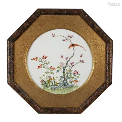 A Chinese famille rose-decorated porcelain Birds and Flowers circular plaque,