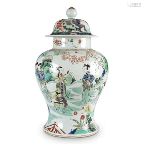 A Chinese Famille verte-decorated porcelain jar and cover,