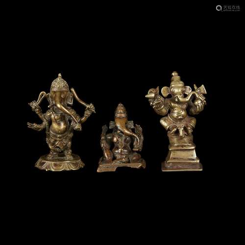 A group of three Indian copper alloy figures of Ganesha,