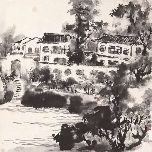 唐云（1910～1993） 半溪酒家 立轴 水墨纸本