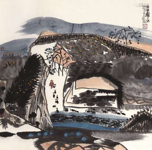 刘进安（b.1957） 牧羊图 立轴 设色纸本