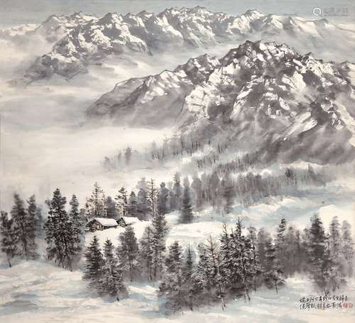 侯声凯（b.1945） 阿尔卑斯山写生 立轴 设色纸本